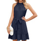 Sleeveless Halter Neck Ruffle Hem Dress