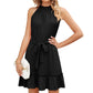 Sleeveless Halter Neck Ruffle Hem Dress
