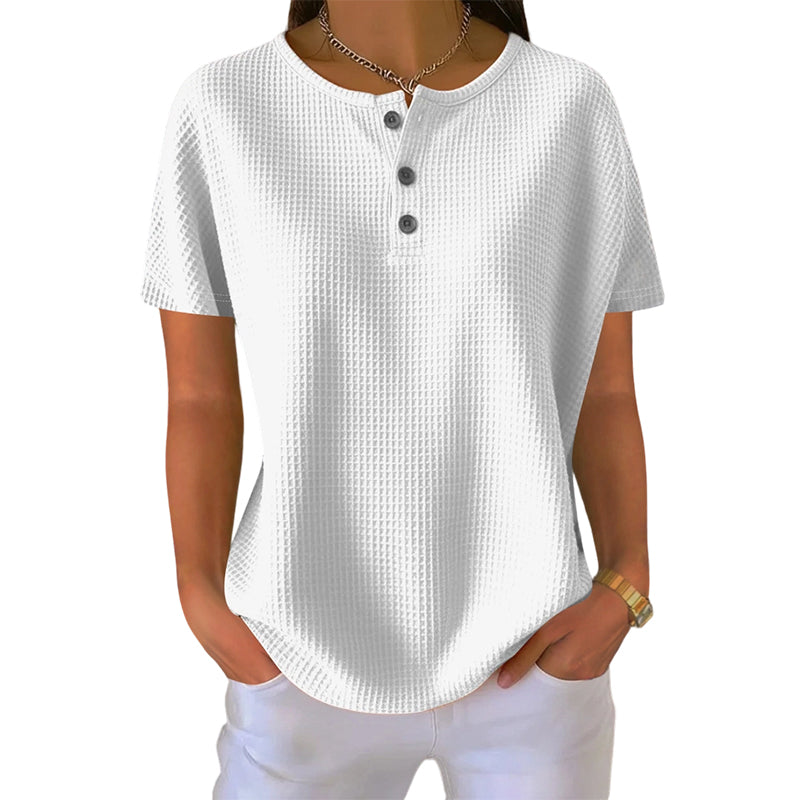 Women's Short Sleeve Waffle Knit Henley Top