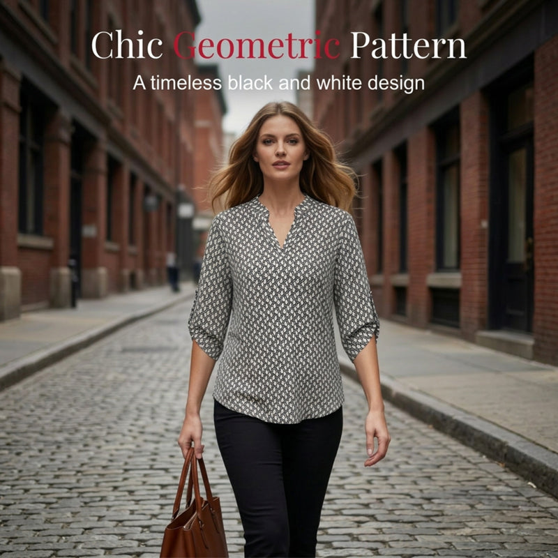 📢📢50% OFF !! ⏰Women's Geometric Print V-Neck Blouse👚