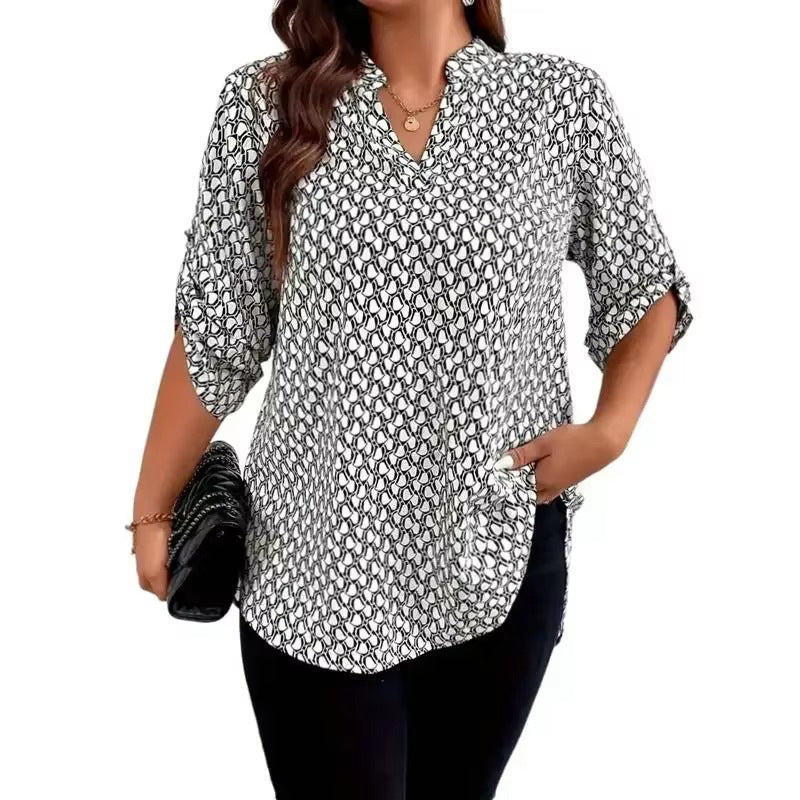 📢📢50% OFF !! ⏰Women's Geometric Print V-Neck Blouse👚