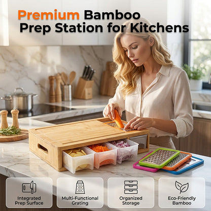 Bamboo Cutting Board with Containers and Graters