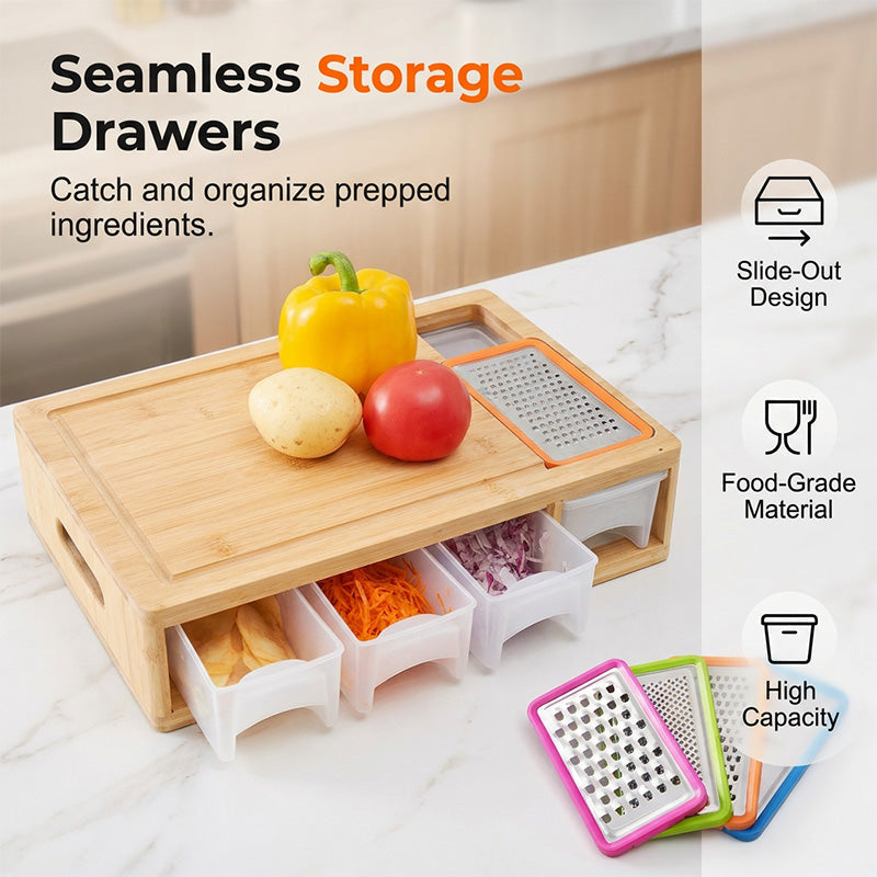 Bamboo Cutting Board with Containers and Graters