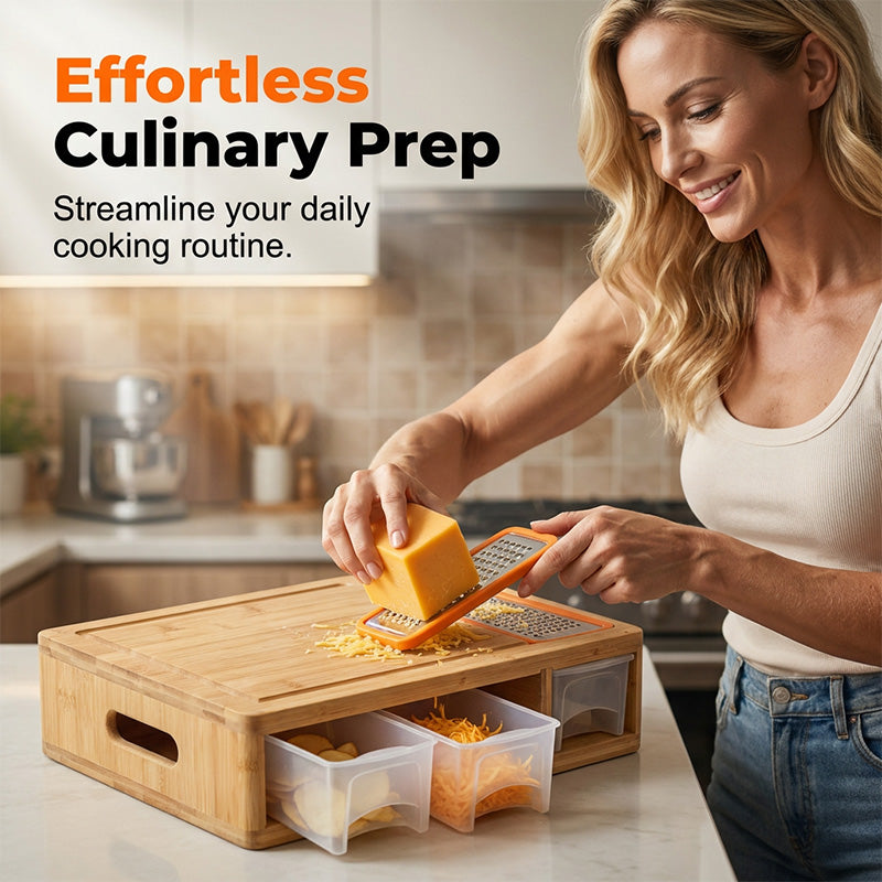 Bamboo Cutting Board with Containers and Graters