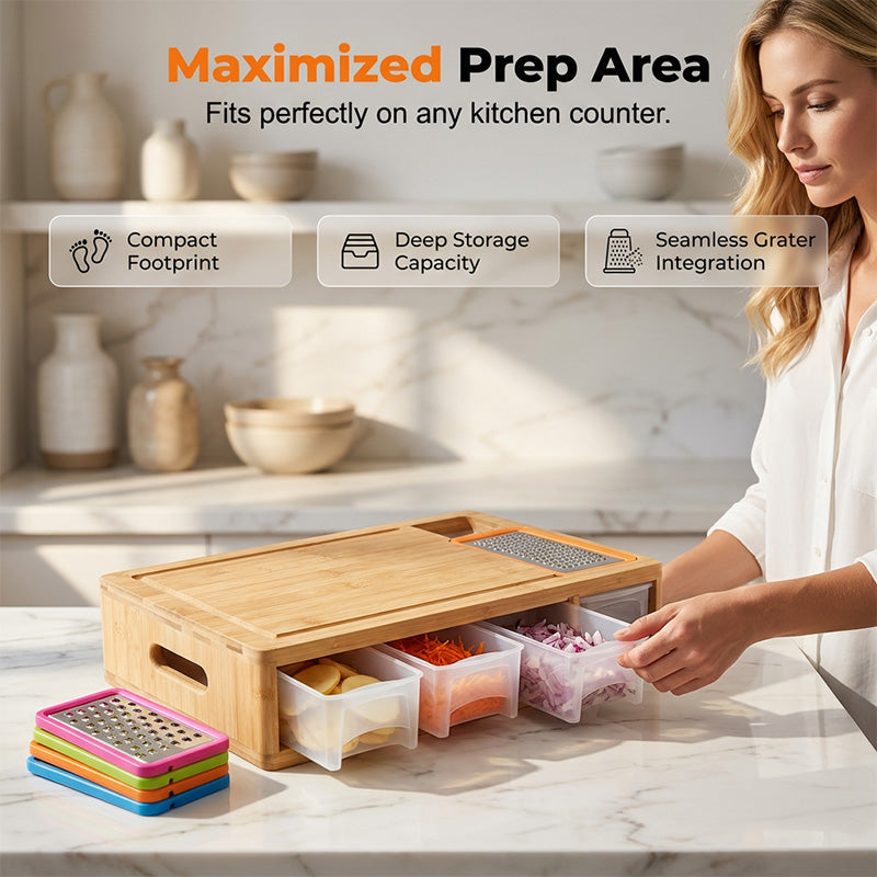 Bamboo Cutting Board with Containers and Graters