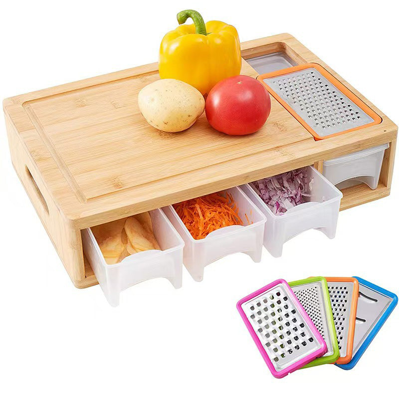 Bamboo Cutting Board with Containers and Graters