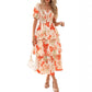 🌸 A summer dream – Chiffon maxi dress with a floral print and ruffles – short-sleeved with a round neckline👗