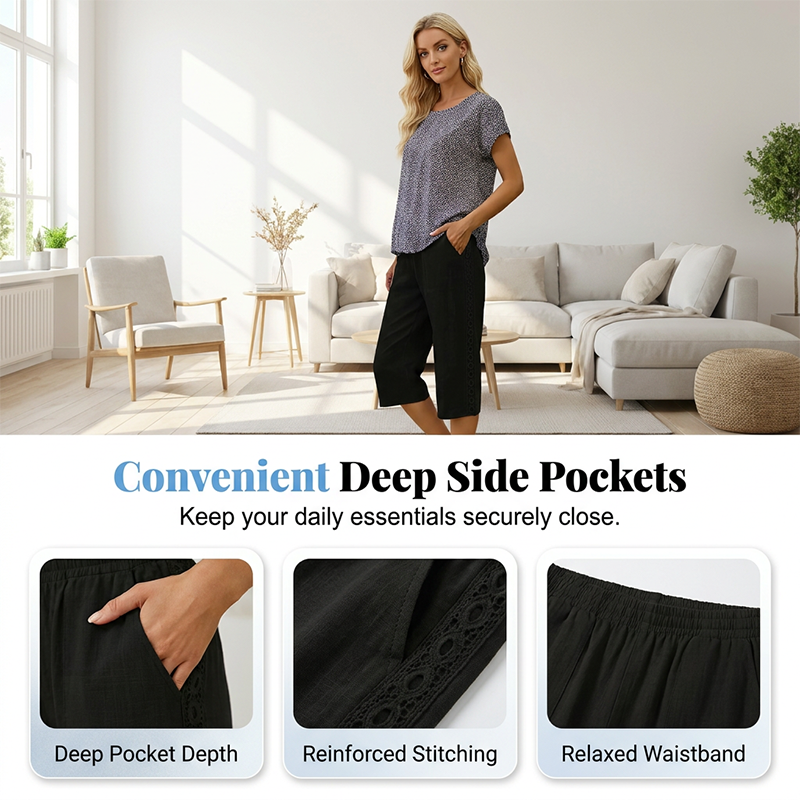 Women's Casual Capri Pants with Side Lace Detail