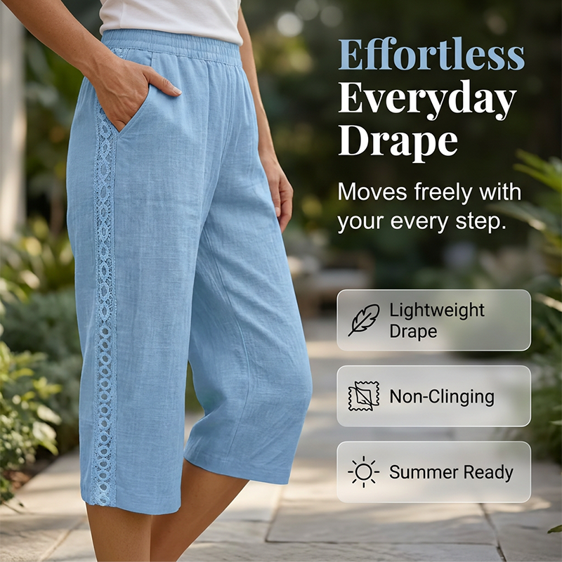 Women's Casual Capri Pants with Side Lace Detail