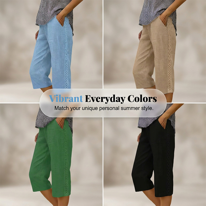 Women's Casual Capri Pants with Side Lace Detail