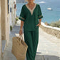 Elegant V-Neck Top & Wide-Leg Pants Set