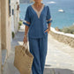 Elegant V-Neck Top & Wide-Leg Pants Set