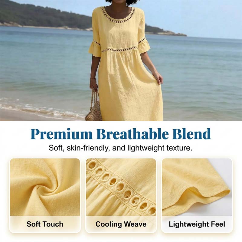 Women's Eyelet Flared Sleeve Midi Dress