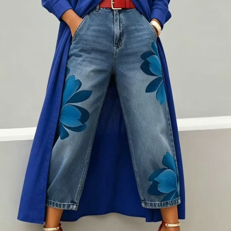 🌸Artistic Flower Wide-Leg Jeans for Women💙