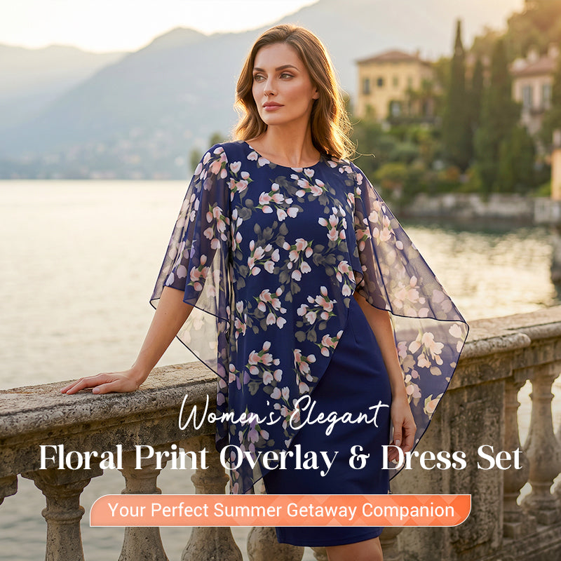 📢📢35% OFF !! ⏰Women's Elegant Floral Print Overlay & Dress Set👗