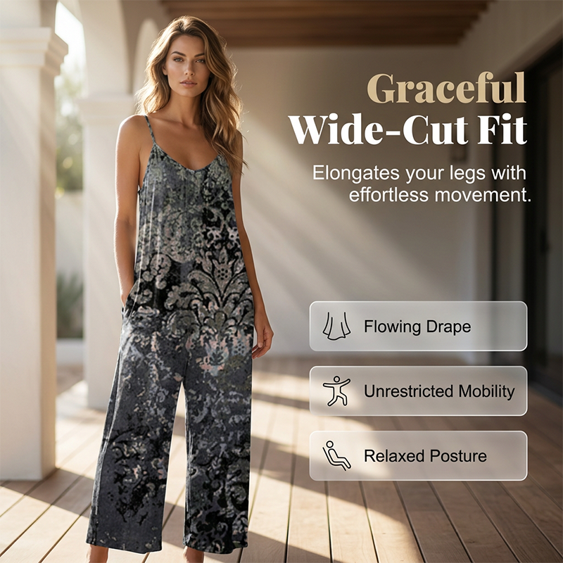 Women's Printed Spaghetti Strap Wide-Leg Jumpsuit
