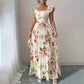 🌸👗✨ 2026 New Arrival Floral Pleated Maxi Dress – Elegant Square Neck & Ruffle Sleeves