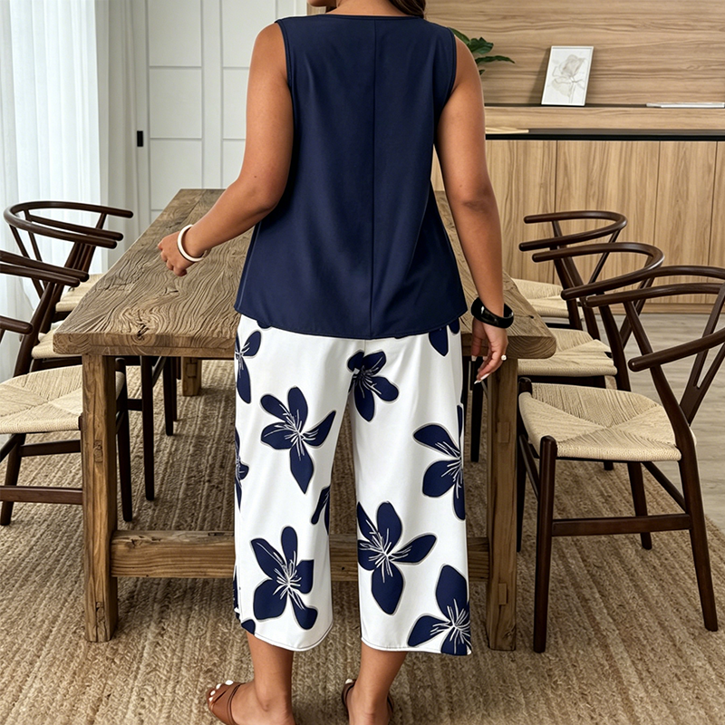 📢📢40% OFF !! ⏰Women's Asymmetrical Top & Floral Capri Pants Set
