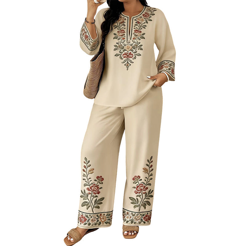 ⏳Limited-time 50% off⏰Women's Long Sleeve Blouse & Wide-Leg Pants Set👚👖