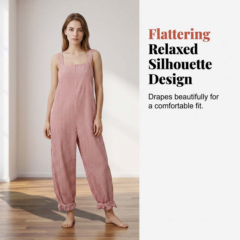 👒 LIMITED-TIME 50% OFF! ✨ Women's Striped Spaghetti Strap Jumpsuit – Relaxed, Breezy, Cotton 🌤️