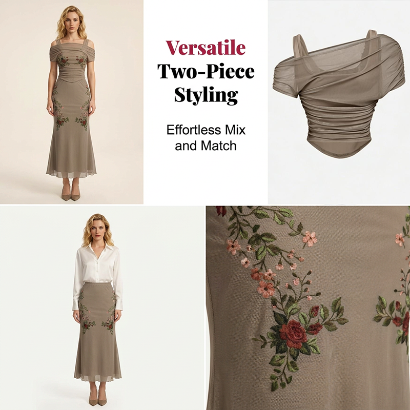 👗 LIMITED-TIME 52% OFF! ✨ Women's Off-Shoulder Top & Skirt Set – Embroidered, Fishtail, Elegant