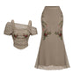 👗 LIMITED-TIME 52% OFF! ✨ Women's Off-Shoulder Top & Skirt Set – Embroidered, Fishtail, Elegant
