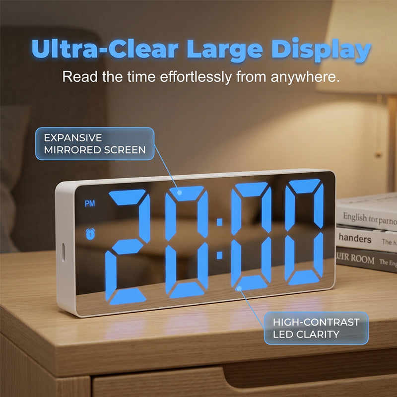 LED Digital Alarm Clock with Mirror Surface