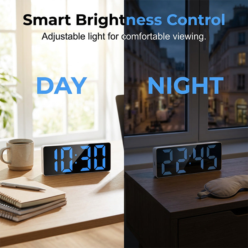 LED Digital Alarm Clock with Mirror Surface