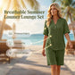 🔥New Arrivals & Special Offers-Women's Relaxed Fit Solid Short Sleeve Top and Shorts Set