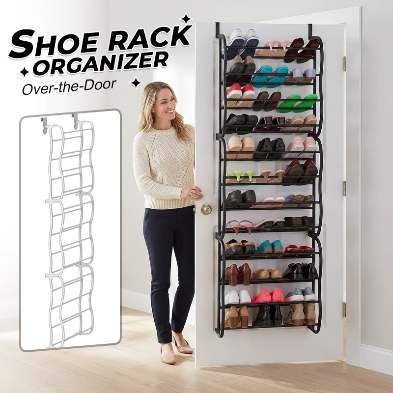 Exclusive 50% OFF | Over-the-Door Shoe Rack | Space-Saving Hanging Shoe Organizer with Angled Shelves | Tool-Free Assembly for Entryway, Closet & Dorm
