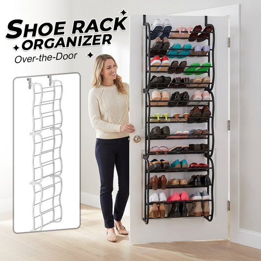 Exclusive 50% OFF | Over-the-Door Shoe Rack | Space-Saving Hanging Shoe Organizer with Angled Shelves | Tool-Free Assembly for Entryway, Closet & Dorm