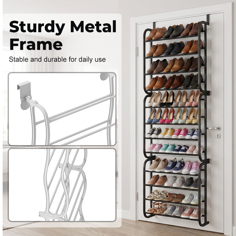 Exclusive 50% OFF | Over-the-Door Shoe Rack | Space-Saving Hanging Shoe Organizer with Angled Shelves | Tool-Free Assembly for Entryway, Closet & Dorm