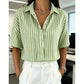 👚 50% OFF NOW!🌿 Women's Casual Striped Short-Sleeve Shirt – Relaxed Fit & V-Neck – Summer Essential 🛍️