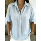 👚 50% OFF NOW!🌿 Women's Casual Striped Short-Sleeve Shirt – Relaxed Fit & V-Neck – Summer Essential 🛍️