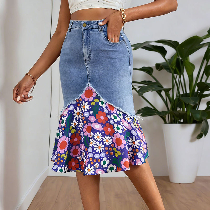 Women's High Waist Denim Mermaid Skirt