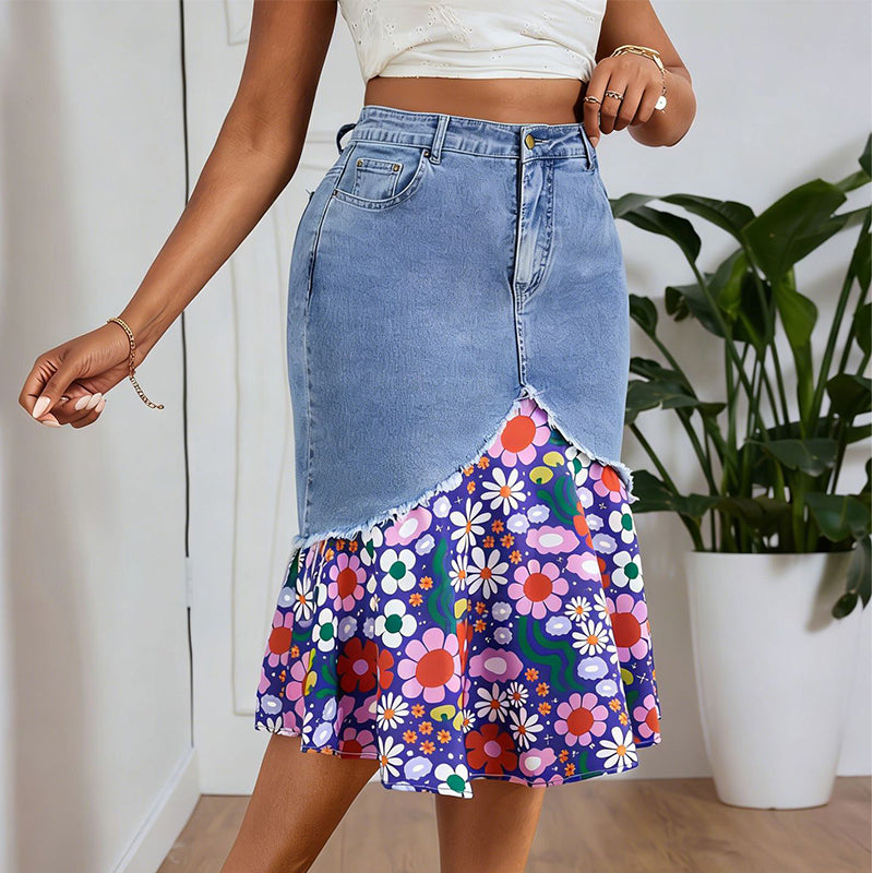 Women's High Waist Denim Mermaid Skirt