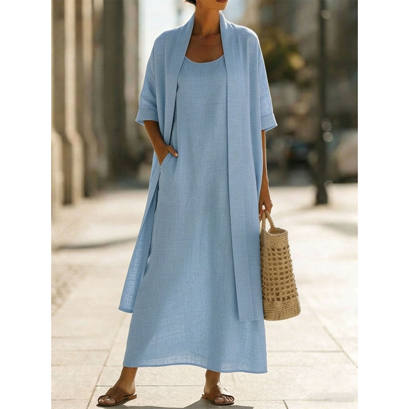 Women's Casual Dress & Cardigan 2-Piece Set
