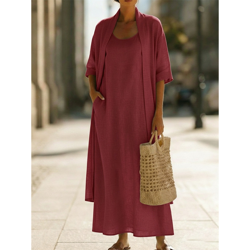 Women's Casual Dress & Cardigan 2-Piece Set