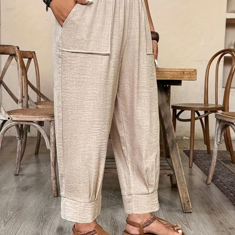 👖 LIMITED-TIME 50% OFF! ✨ Women's Cuffed Ankle Pants – Elastic Waist, Relaxed Fit, Patch Pockets 🌿