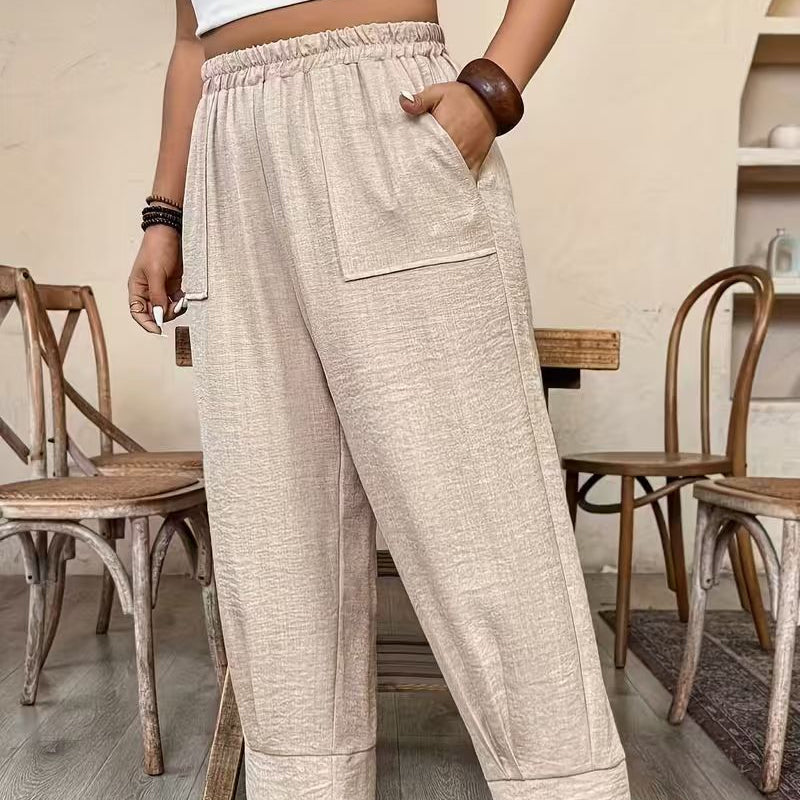 👖 LIMITED-TIME 50% OFF! ✨ Women's Cuffed Ankle Pants – Elastic Waist, Relaxed Fit, Patch Pockets 🌿
