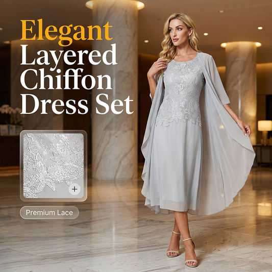 Women's Lace Chiffon Dress 2-Piece Set