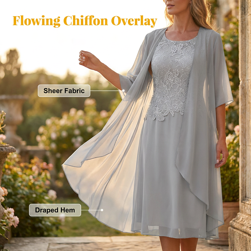 Women's Lace Chiffon Dress 2-Piece Set