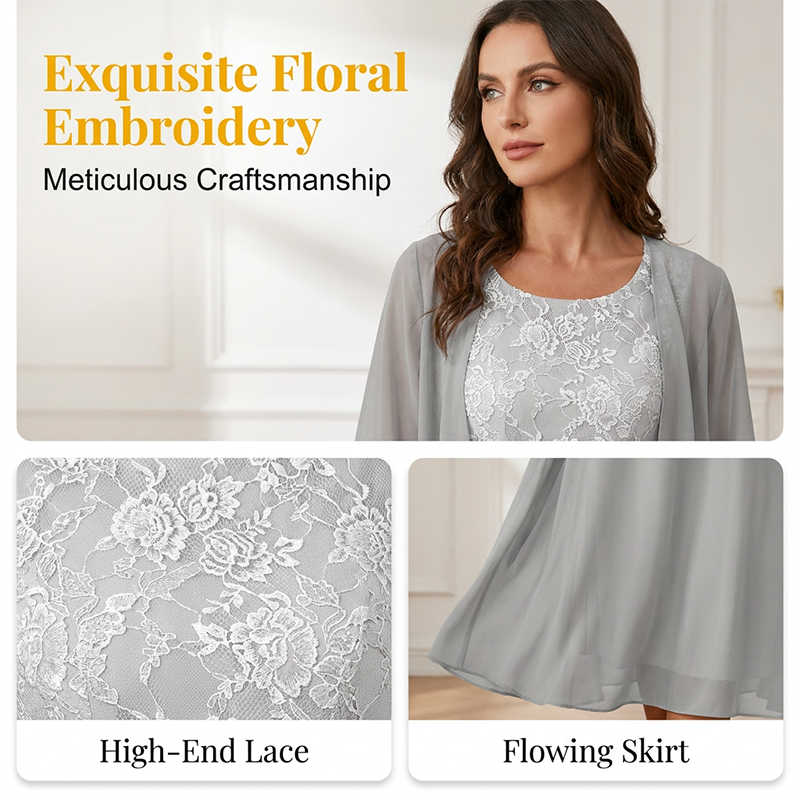 Women's Lace Chiffon Dress 2-Piece Set