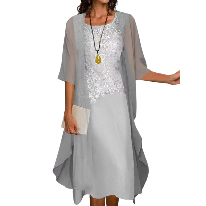 Women's Lace Chiffon Dress 2-Piece Set