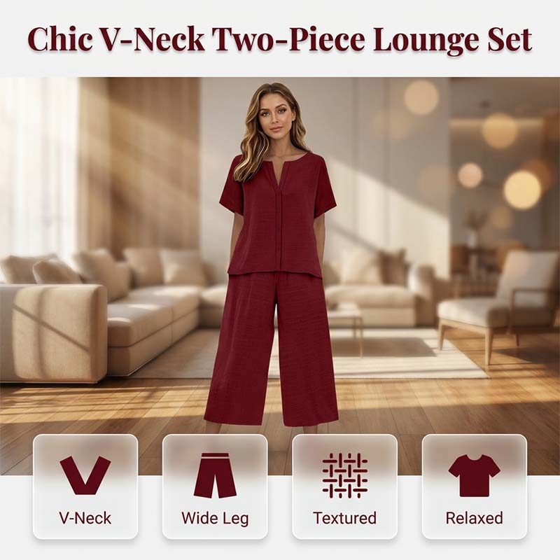 Women's Short Sleeve Top & Wide Leg Pants Set
