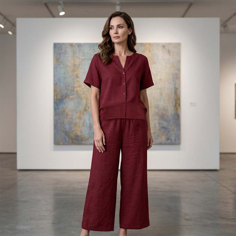 Women's Short Sleeve Top & Wide Leg Pants Set