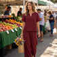 Women's Short Sleeve Top & Wide Leg Pants Set