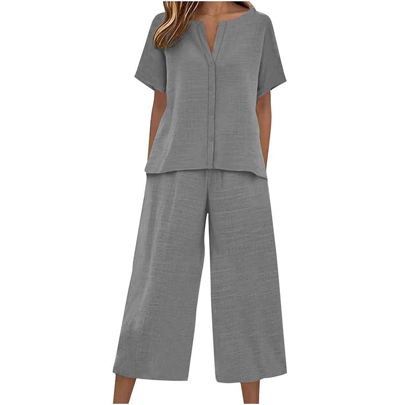 Women's Short Sleeve Top & Wide Leg Pants Set