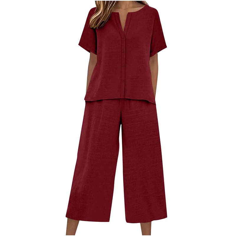 Women's Short Sleeve Top & Wide Leg Pants Set