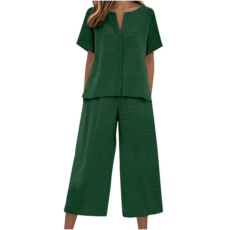 Women's Short Sleeve Top & Wide Leg Pants Set